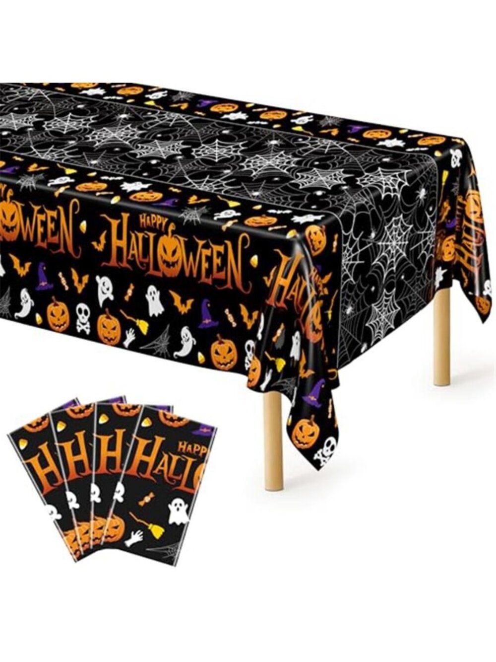4 Pack Halloween Tablecloth 54 x 108 Inch Pumpkin Spider Web Table Cover